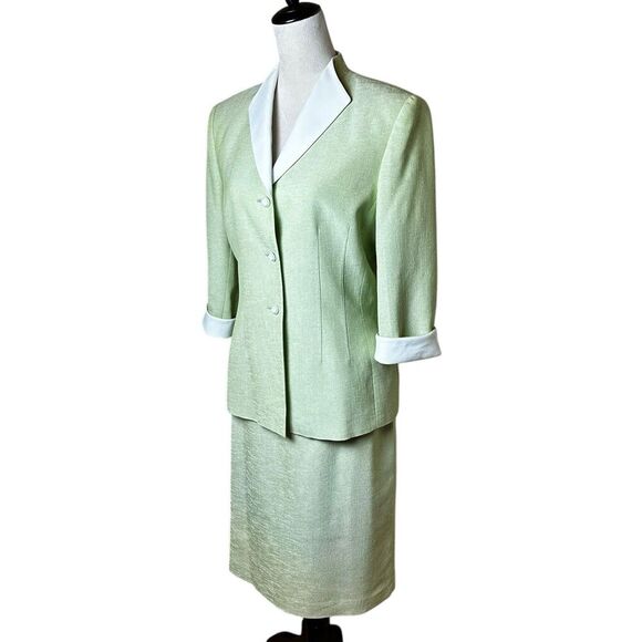 Kasper A.S.L. Mint Green White Skirt Suit | Size 10 | Vintage 90s Career Set - Picture 2 of 8